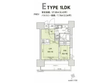 ドゥーエ赤坂(1LDK/9階)の間取り写真