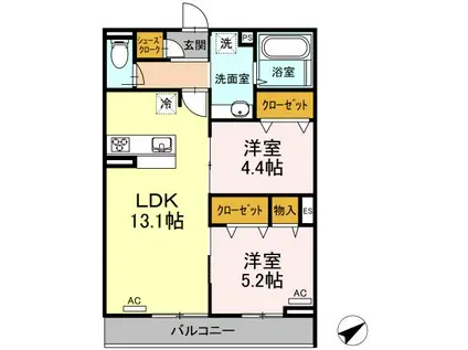 メゾンN&N(2LDK/3階)の間取り写真