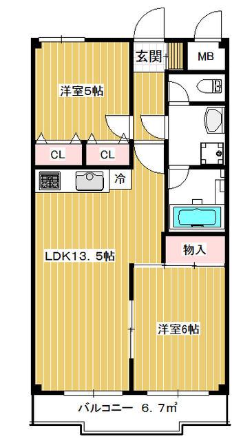グリーンヴァレー松澤(2LDK/5階)の間取り写真