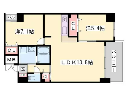 プロスペリテ・ベル(2LDK/4階)の間取り写真