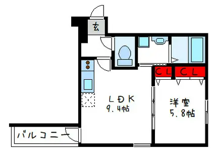 フジパレス瓜生堂V(1LDK/1階)の間取り写真