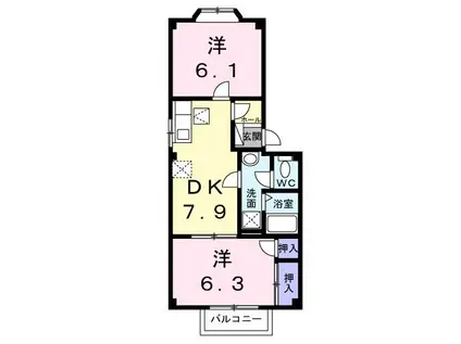 ジェンテ耀(2DK/1階)の間取り写真