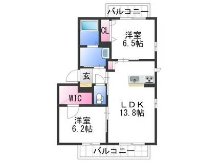 ベレオ小堀(2LDK/1階)の間取り写真