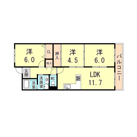 CASA香枦園(3LDK/3階)の間取り写真