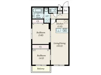 TOMISIA(2LDK/2階)の間取り写真