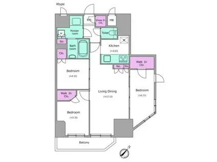 レジディア中目黒III(3LDK/14階)の間取り写真