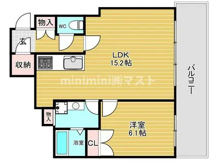なんばグランドマスターズタワー(1LDK/6階)の間取り写真