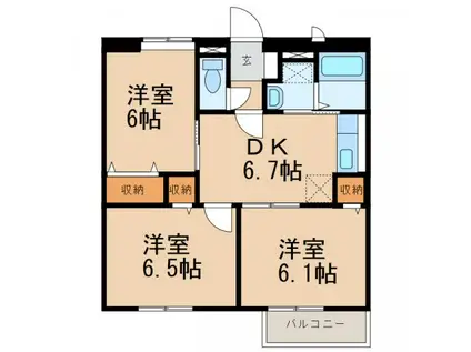 カーサフェリスB(3DK/1階)の間取り写真
