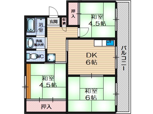 メゾン東茨木(3DK/4階)の間取り写真