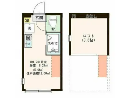 ハーモニーテラス・スカイハウス南小岩(ワンルーム/1階)の間取り写真