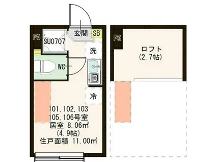 ハーモニーテラス和泉(ワンルーム/1階)の間取り写真