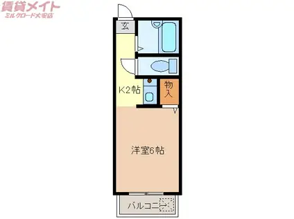 三岐鉄道三岐線 大安駅 徒歩18分 2階建 築28年(1K/1階)の間取り写真