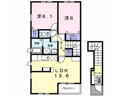 ベル・ル・ジャルダンII(2LDK/2階)の間取り写真