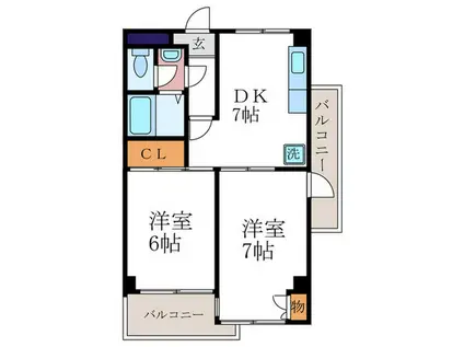LIVERTY HOUSE 岩倉南(2DK/1階)の間取り写真