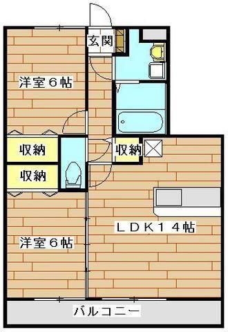 ヴィヴィレフルール(2LDK/3階)の間取り写真