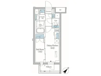 プライムブリス品川旗の台(1DK/1階)の間取り写真