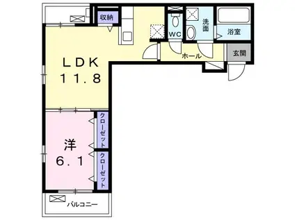バンブー ハン(1LDK/3階)の間取り写真