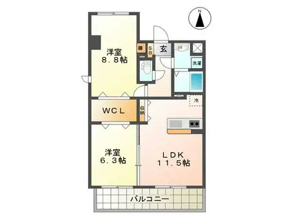 アーバンステージU(2LDK/2階)の間取り写真