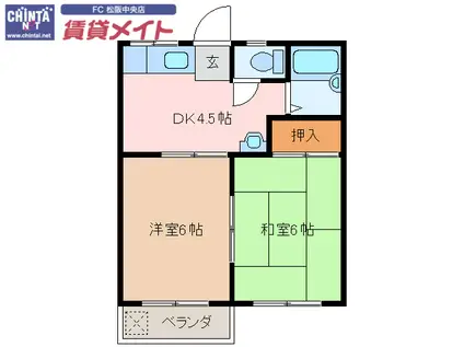 コーポYOUIII(2DK/2階)の間取り写真