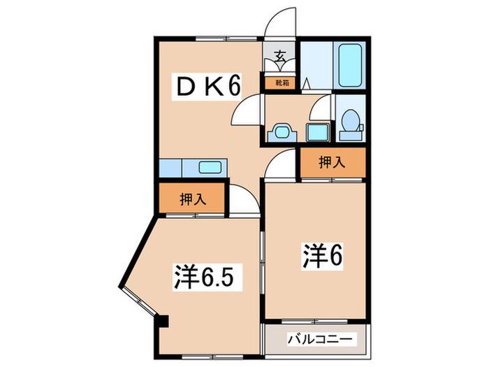 プリムローズヒル溝の口(2DK/3階)の間取り写真