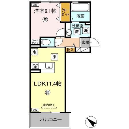 D-ROOM清水新地(1LDK/1階)の間取り写真