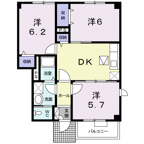 スノー ヒーロー A(3DK/1階)の間取り写真