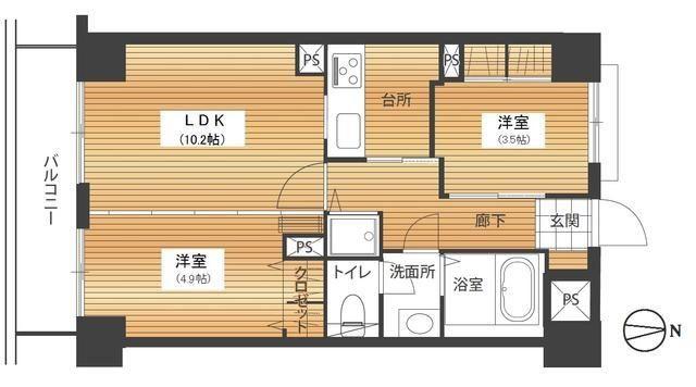 チェスナットヒルズ(2LDK/4階)の間取り写真