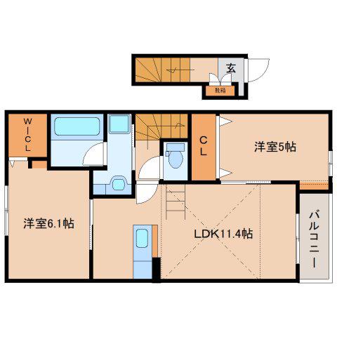 ミロワール(2LDK/2階)の間取り写真