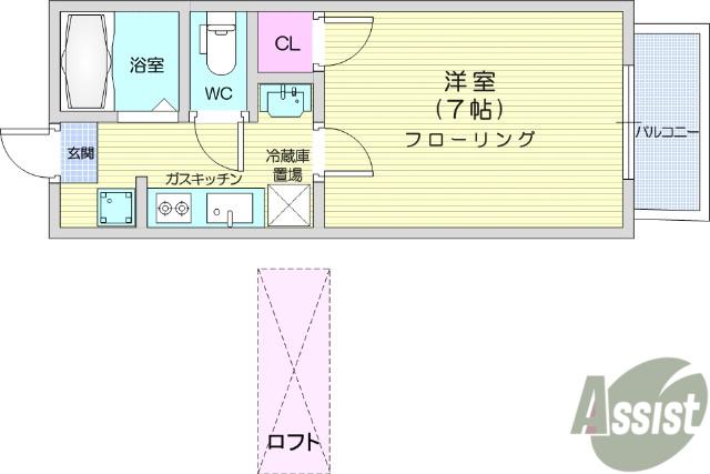 グリーンヴィラ仙台(1K/2階)の間取り写真