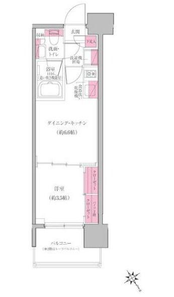 レジディア門前仲町プレイス(1DK/10階)の間取り写真