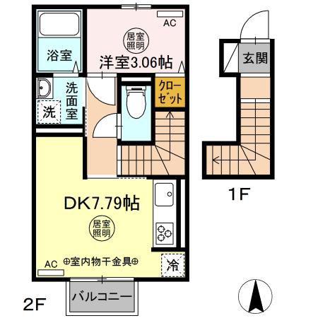 D-ROOM夢 1号棟(1DK/2階)の間取り写真