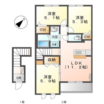 リバーサイド金磯A(3LDK/2階)の間取り写真