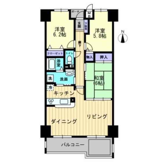 サーパス西古松II(3LDK/13階)の間取り写真