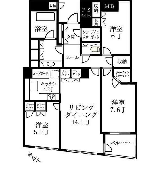 品川Vタワー(3LDK/25階)の間取り写真