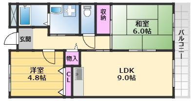 ジョイフル久米田(2DK/4階)の間取り写真