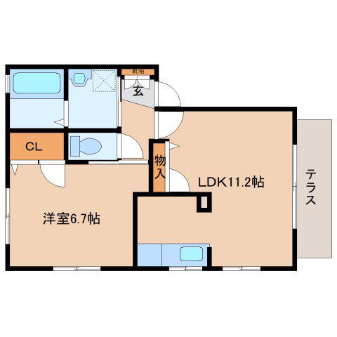 ブルーム州見台(1LDK/1階)の間取り写真