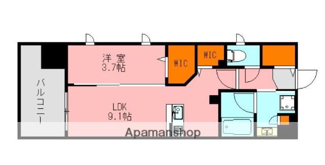 デュ・レジア薬院テラス(1LDK/9階)の間取り写真
