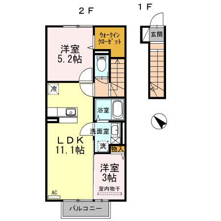 セジュール朽網II(2LDK/2階)の間取り写真