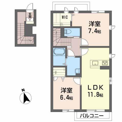シャーメゾンせきのした(2LDK/2階)の間取り写真