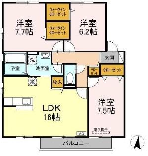 プレザントA棟(3LDK/2階)の間取り写真