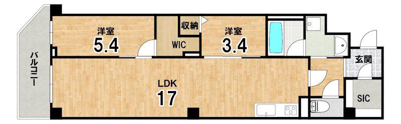 ウエスト FIELD(2LDK/6階)の間取り写真