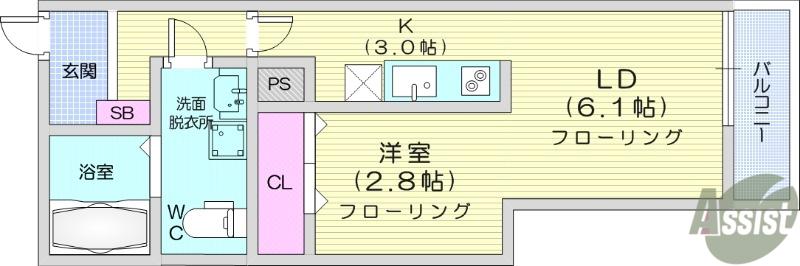 メリディアン柳生 壱番館(1LDK/2階)の間取り写真