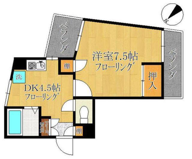 ユーコート(1DK/4階)の間取り写真