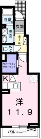 ヴァン・ヴェール I(ワンルーム/1階)の間取り写真