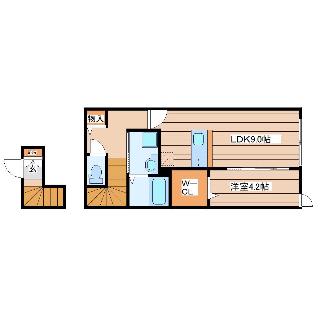 エフエス名取(1LDK/2階)の間取り写真