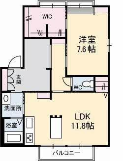 グリーングラス B棟(1LDK/2階)の間取り写真