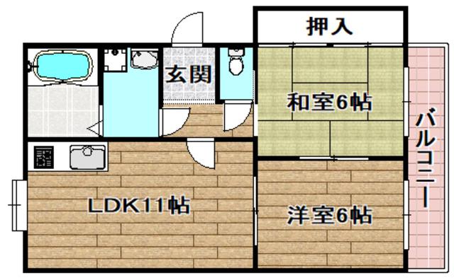第一古曽部ハイツ(2LDK/1階)の間取り写真