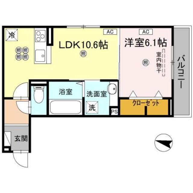レジデンスクオーツ西町(1LDK/2階)の間取り写真