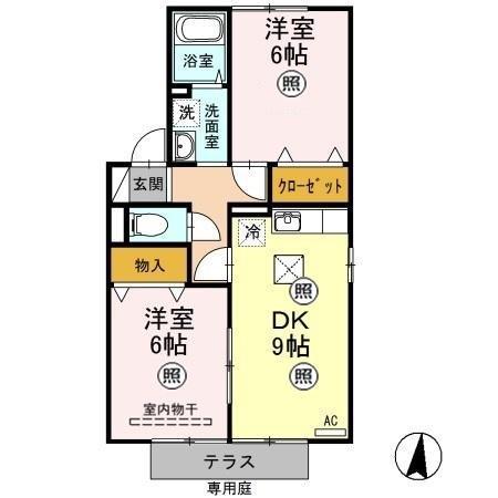 ハーヴェスト・パークA(2DK/1階)の間取り写真