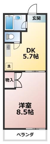 ヴィルヌーブA棟(1DK/2階)の間取り写真